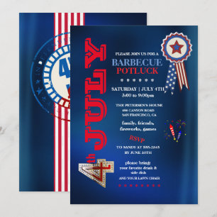 Invitation Fête du 14 juillet barbecue potluck