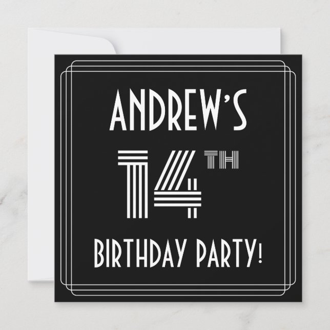 Invitation Fête du 14e anniversaire : Style Art Déco avec nom (Devant)