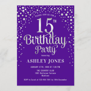 Invitation Fête du 15e anniversaire - Purple & Silver