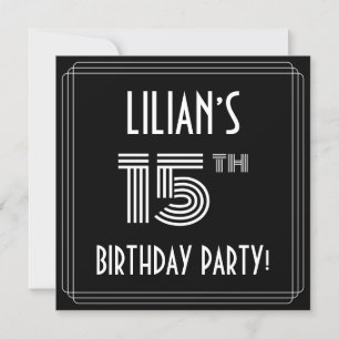 Invitation Fête du 15e anniversaire : Style Art Déco avec nom