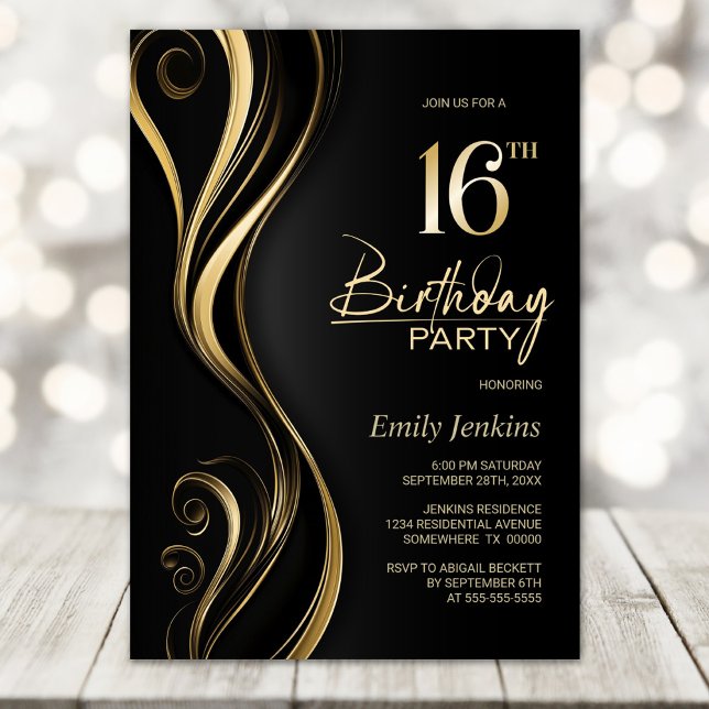 Invitation Fête du 16e anniversaire de l'or noir moderne (Créateur téléchargé)