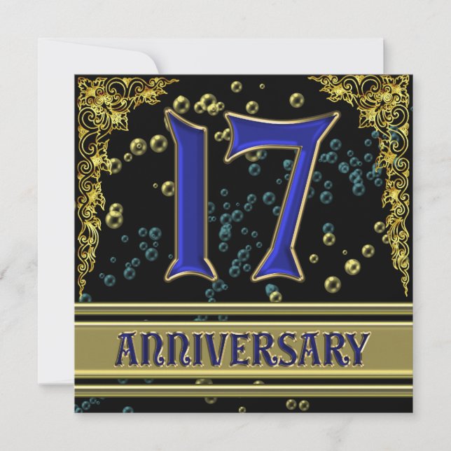 Invitation Fête du 17e anniversaire Black and Gold (Devant)