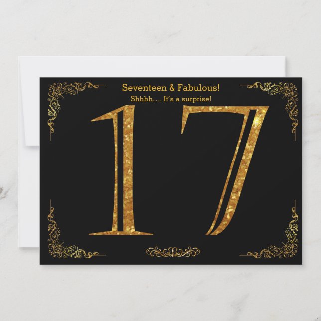 Invitation fête du 17e anniversaire, styl Gatsby, parties sci (Devant)