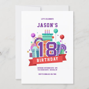 Invitation Fête du 18e anniversaire colorée