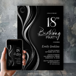Invitation Fête du 18e anniversaire de l'argent noir moderne