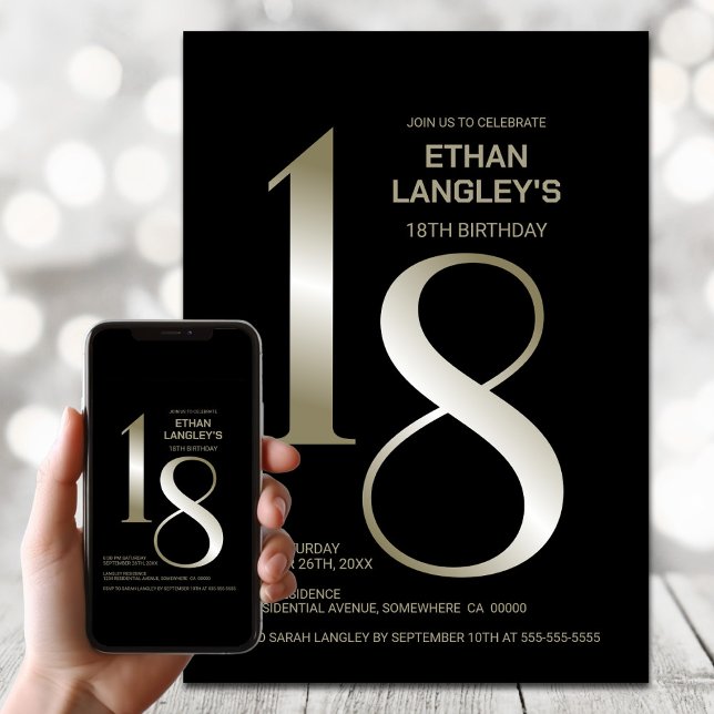 Invitation Fête du 18e anniversaire de l'or noir moderne (Créateur téléchargé)