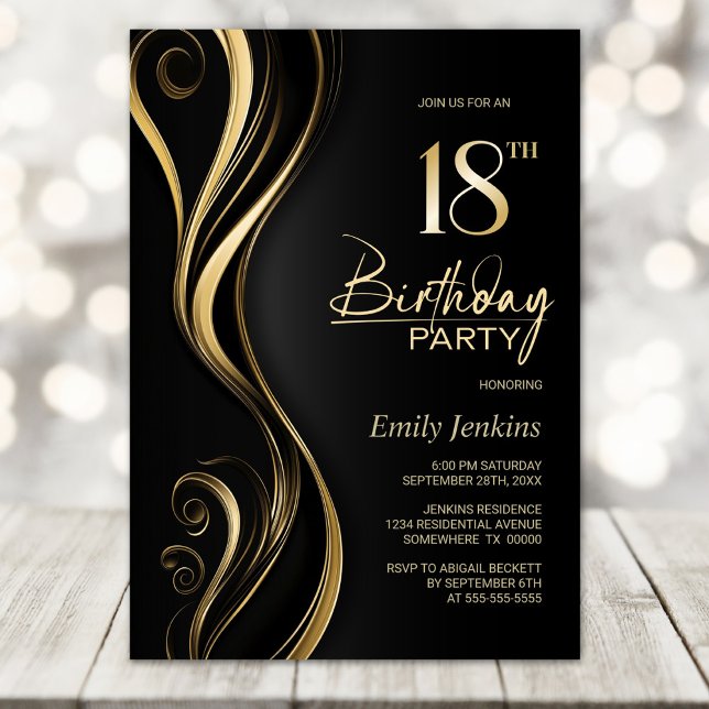 Invitation Fête du 18e anniversaire de l'or noir moderne (Créateur téléchargé)
