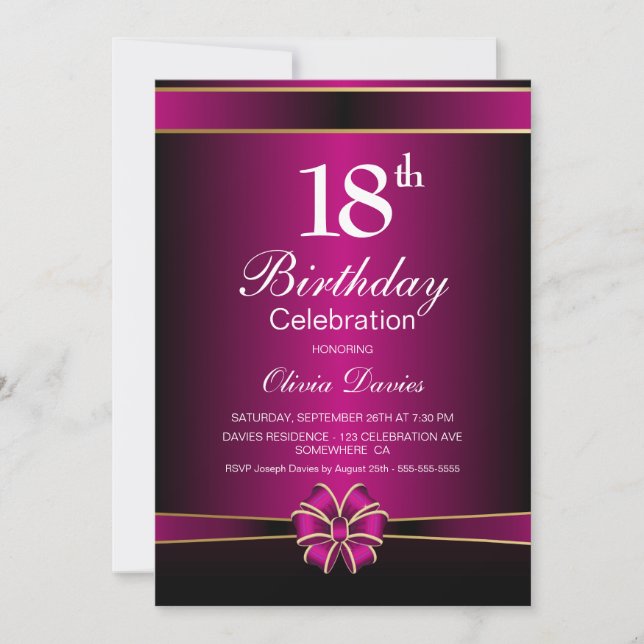 Invitation Fête du 18e anniversaire de Modern Pink (Devant)