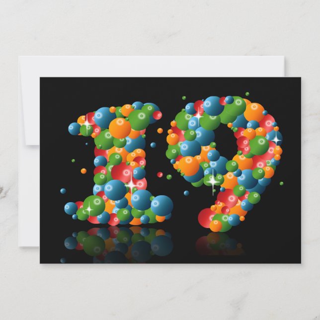 Invitation Fête du 19e anniversaire, avec bulles et balles (Devant)