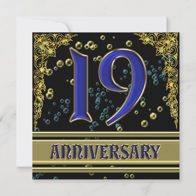 Invitation Fête du 19e anniversaire noir et or (Devant)