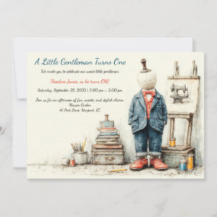 Invitation Fête du 1er anniversaire de Bébé Denim & Esquisse