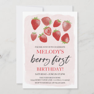 Invitation Fête du 1er anniversaire de fraise • Première invi