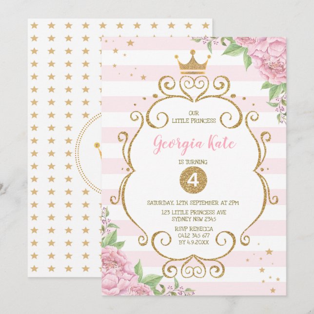 Invitation Fête du 1er anniversaire de la princesse à la cour (Devant / Derrière)