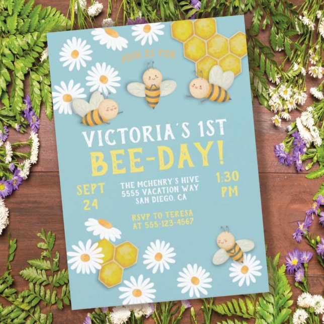 Invitation Fête du 1er anniversaire de l'abeille (Créateur téléchargé)