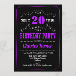 Invitation Fête du 20e anniversaire - Black Purple