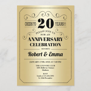 Invitation Fête du 20e anniversaire de mariage - Or Noir