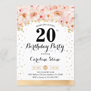 Invitation Fête du 20e anniversaire - Fleurs d'or