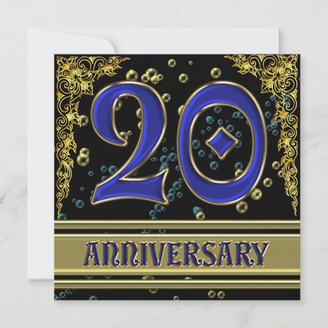 Invitation Fête du 20e anniversaire noir et or (Devant)