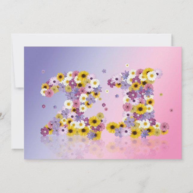 Invitation Fête du 21e anniversaire, avec des lettres fleurie (Devant)