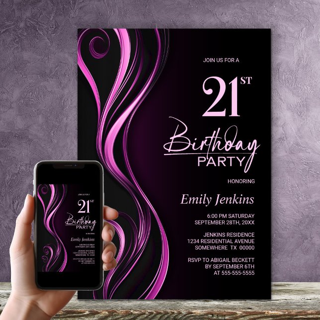 Invitation Fête du 21e anniversaire de Black Pink moderne (Créateur téléchargé)
