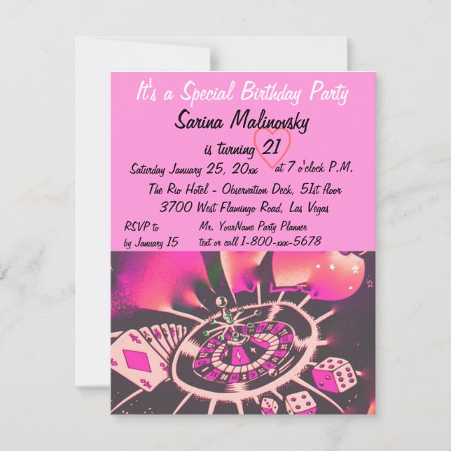 Invitation Fête du 21e anniversaire de Las Vegas (Devant)