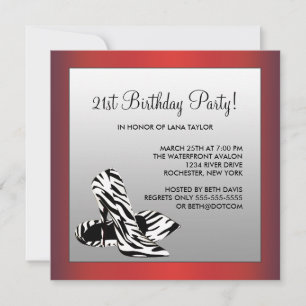 Invitation Fête du 21e anniversaire des femmes Red Zebra