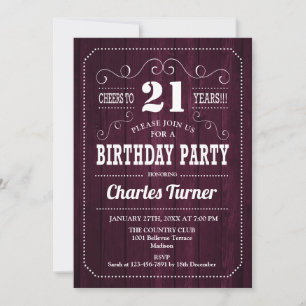 Invitation Fête du 21e anniversaire - Motif du bois de Bourgo