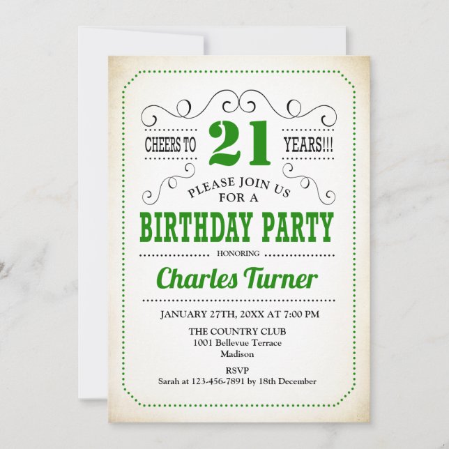 Invitation Fête du 21e anniversaire - Retro Crémeux Blanc et  (Devant)