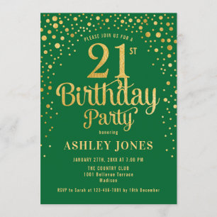 Invitation Fête du 21e anniversaire - Vert & Or
