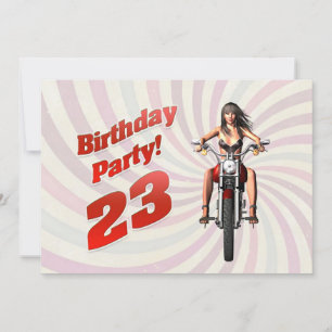 Invitation Fête du 23e anniversaire avec une fille sur une mo