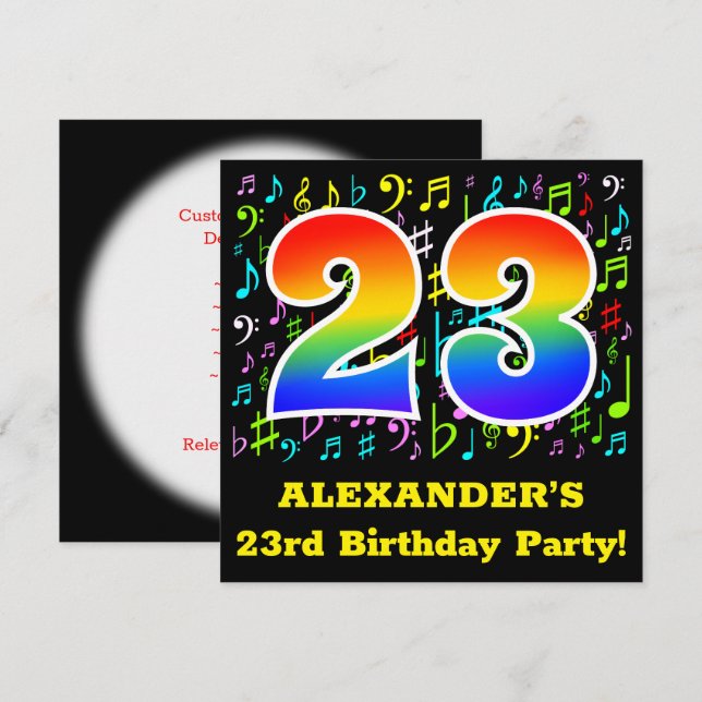 Invitation Fête du 23e anniversaire : Symboles de musique amu (Devant / Derrière)