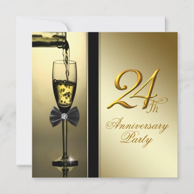 Invitation Fête du 24e anniversaire de mariage Champagne Or E (Devant)