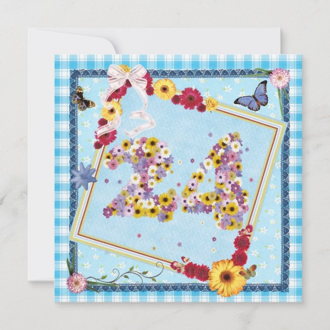 Invitation Fête du 24e anniversaire Fleurs d'invitation, papi (Devant)