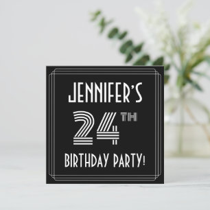 Invitation Fête du 24e anniversaire : Style Art Déco avec nom