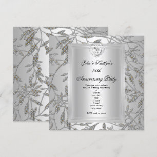 Invitation Fête du 25e Anniversaire Damassé Gris Argent 2