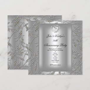 Invitation Fête du 25e Anniversaire Damassé Gris Argenté