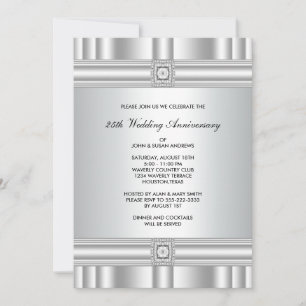 Invitation Fête du 25e anniversaire de mariage diamant argent