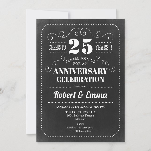Invitation Fête du 25e anniversaire de mariage - Tableau noir (Devant)
