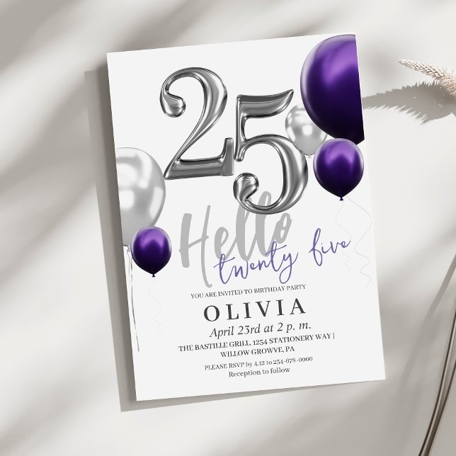 Invitation Fête du 25e anniversaire moderne Silver Purple Bal (Créateur téléchargé)
