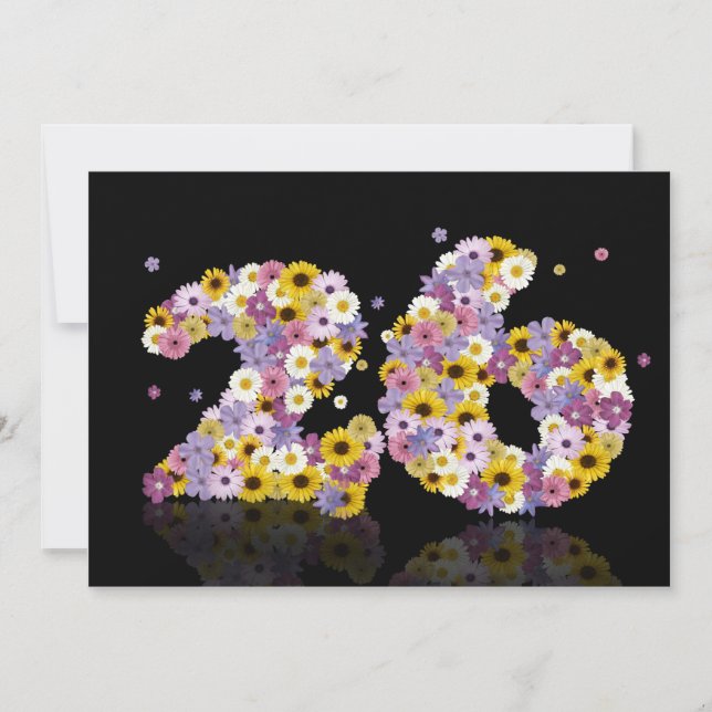 Invitation Fête du 26ème anniversaire, avec des lettres fleur (Devant)