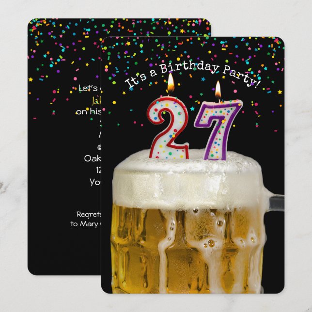 Invitation Fête du 27e anniversaire avec bière (Devant / Derrière)