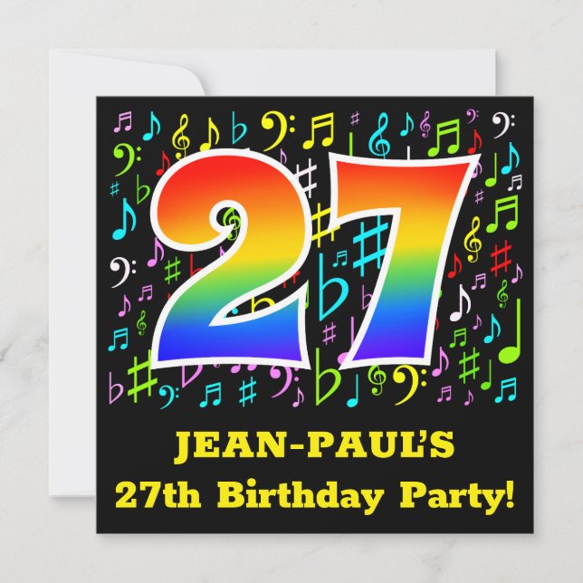 Invitation Fête du 27e anniversaire : Symboles de musique amu (Devant)