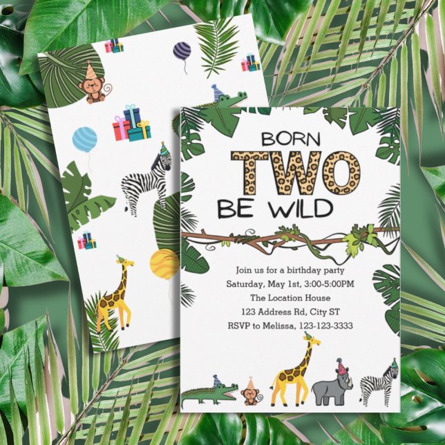 Invitation Fête du 2e anniversaire, Animaux de la Jungle, Sau (Créateur téléchargé)