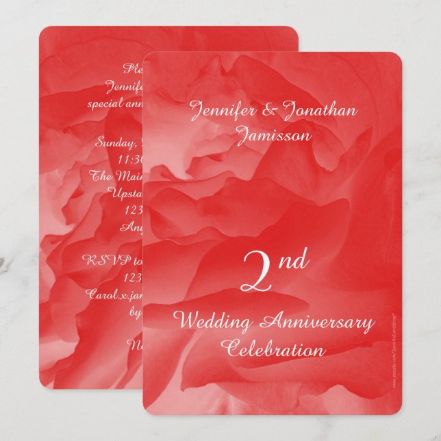 Invitation Fête du 2e Anniversaire de Mariage Rose Corail (Devant / Derrière)