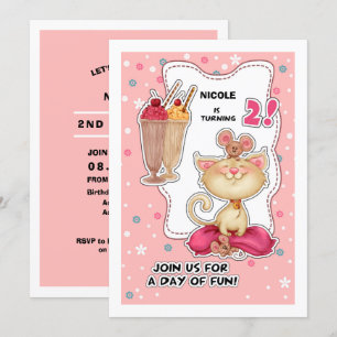 Invitation fête du 2e anniversaire   Fun Kitty & Mice Personn