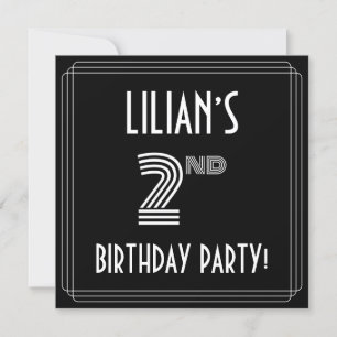 Invitation Fête du 2e anniversaire : Style Art Déco avec nom 