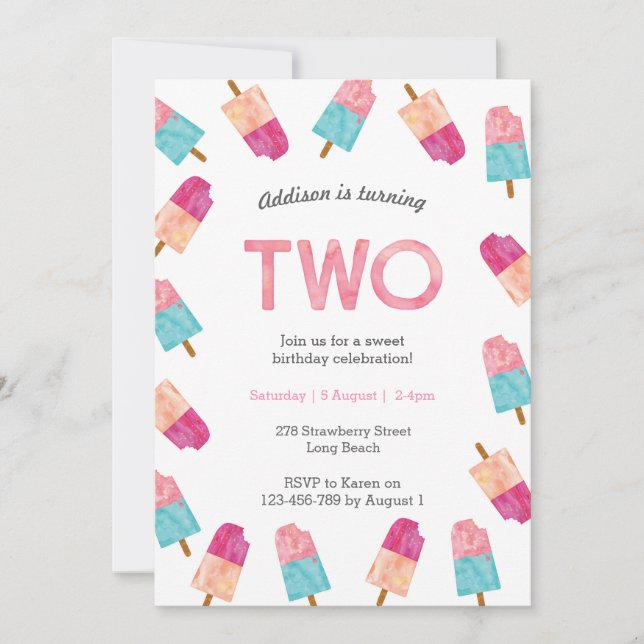 Invitation Fête du 2ème anniversaire | Appel à la crème glacé (Devant)