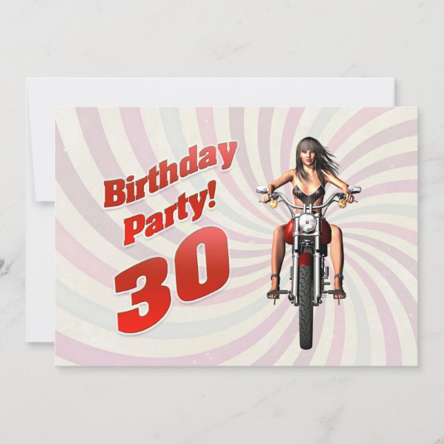 Invitation fête du 30e anniversaire avec une fille sur une mo (Devant)