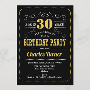 Invitation Fête du 30e anniversaire - Black Gold White