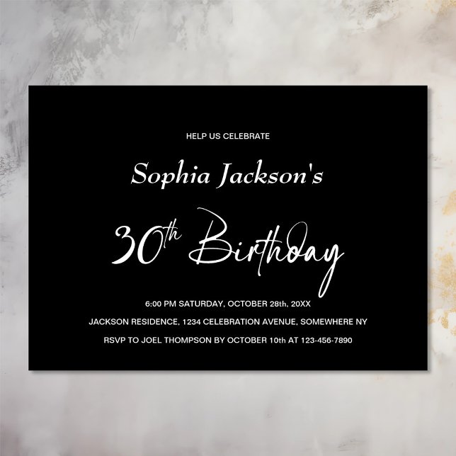 Invitation Fête du 30e anniversaire Black moderne (Créateur téléchargé)